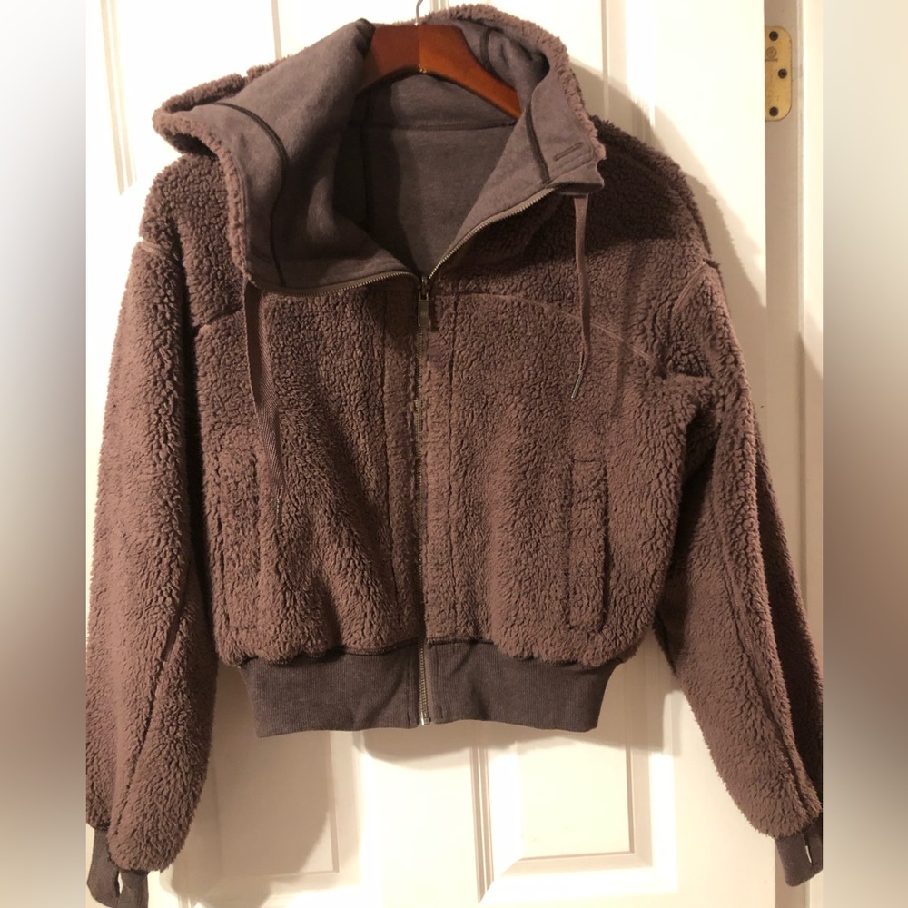 Lululemon Short and Sweet Reversible Hoodie Heathered Antique Bark XS